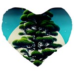 Pine Moon Tree Landscape Nature Scene Stars Setting Night Midnight Full Moon Large 19  Premium Heart Shape Cushions