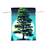 Pine Moon Tree Landscape Nature Scene Stars Setting Night Midnight Full Moon Lightweight Drawstring Pouch (L)