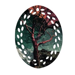 Night Sky Nature Tree Night Landscape Forest Galaxy Fantasy Dark Sky Planet Oval Filigree Ornament (Two Sides) from ArtsNow.com Back
