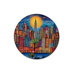 City New York Nyc Skyscraper Skyline Downtown Night Business Urban Travel Landmark Building Architec Rubber Round Coaster (4 pack)