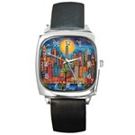 City New York Nyc Skyscraper Skyline Downtown Night Business Urban Travel Landmark Building Architec Square Metal Watch