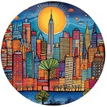 City New York Nyc Skyscraper Skyline Downtown Night Business Urban Travel Landmark Building Architec Wooden Bottle Opener (Round)