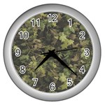 Green Camouflage Military Army Pattern Wall Clock (Silver)