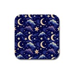 Night Moon Seamless Rubber Square Coaster (4 pack)