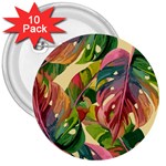 Monstera Colorful Leaves Foliage 3  Buttons (10 pack) 