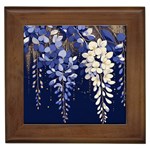 Solid Color Background With Royal Blue, Gold Flecked , And White Wisteria Hanging From The Top Framed Tile