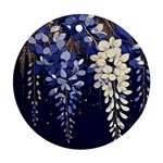 Solid Color Background With Royal Blue, Gold Flecked , And White Wisteria Hanging From The Top Ornament (Round)