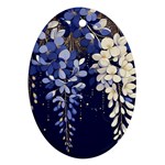 Solid Color Background With Royal Blue, Gold Flecked , And White Wisteria Hanging From The Top Ornament (Oval)