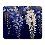Solid Color Background With Royal Blue, Gold Flecked , And White Wisteria Hanging From The Top Large Mousepad