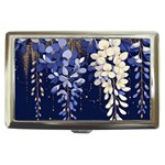Solid Color Background With Royal Blue, Gold Flecked , And White Wisteria Hanging From The Top Cigarette Money Case