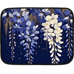 Solid Color Background With Royal Blue, Gold Flecked , And White Wisteria Hanging From The Top Fleece Blanket (Mini)