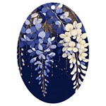 Solid Color Background With Royal Blue, Gold Flecked , And White Wisteria Hanging From The Top UV Print Acrylic Ornament Oval