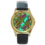 Background Leaves River Nature Round Gold Metal Watch