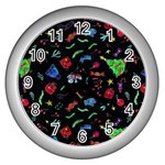 New Year Christmas Background Wall Clock (Silver)