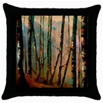Woodland Woods Forest Trees Nature Outdoors Cellphone Wallpaper Mist Moon Background Artwork Book Co Throw Pillow Case (Black)