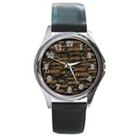 Abierto neon lettes over glass motif pattern Round Metal Watch