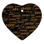 Abierto neon lettes over glass motif pattern Heart Ornament (Two Sides)