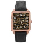Abierto neon lettes over glass motif pattern Rose Gold Leather Watch 