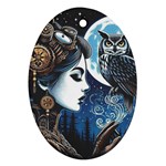 Steampunk Woman With Owl 2 Steampunk Woman With Owl Woman With Owl Strap Ornament (Oval)