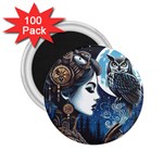Steampunk Woman With Owl 2 Steampunk Woman With Owl Woman With Owl Strap 2.25  Magnets (100 pack) 