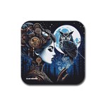 Steampunk Woman With Owl 2 Steampunk Woman With Owl Woman With Owl Strap Rubber Square Coaster (4 pack)