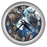 Steampunk Woman With Owl 2 Steampunk Woman With Owl Woman With Owl Strap Wall Clock (Silver)