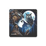 Steampunk Woman With Owl 2 Steampunk Woman With Owl Woman With Owl Strap Square Magnet