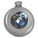 Steampunk Woman With Owl 2 Steampunk Woman With Owl Woman With Owl Strap Round Hip Flask (5 oz)