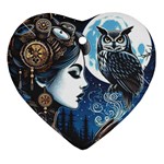 Steampunk Woman With Owl 2 Steampunk Woman With Owl Woman With Owl Strap Heart Ornament (Two Sides)