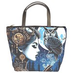 Steampunk Woman With Owl 2 Steampunk Woman With Owl Woman With Owl Strap Bucket Bag