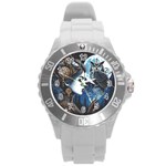 Steampunk Woman With Owl 2 Steampunk Woman With Owl Woman With Owl Strap Round Plastic Sport Watch (L)
