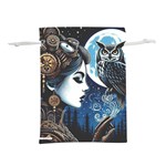 Steampunk Woman With Owl 2 Steampunk Woman With Owl Woman With Owl Strap Lightweight Drawstring Pouch (M)