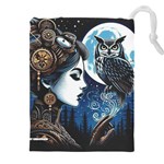 Steampunk Woman With Owl 2 Steampunk Woman With Owl Woman With Owl Strap Drawstring Pouch (5XL)