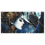Steampunk Woman With Owl 2 Steampunk Woman With Owl Woman With Owl Strap Banner and Sign 8  x 4 