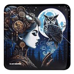 Steampunk Woman With Owl 2 Steampunk Woman With Owl Woman With Owl Strap Square Glass Fridge Magnet (4 pack)