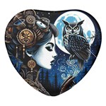 Steampunk Woman With Owl 2 Steampunk Woman With Owl Woman With Owl Strap Heart Glass Fridge Magnet (4 pack)