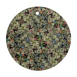 Sticker Collage Motif Pattern Black Backgrond Round Ornament (Two Sides)