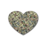 Sticker Collage Motif Pattern Black Backgrond Rubber Heart Coaster (4 pack)