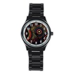 Abstract Geometric Pattern Stainless Steel Round Watch