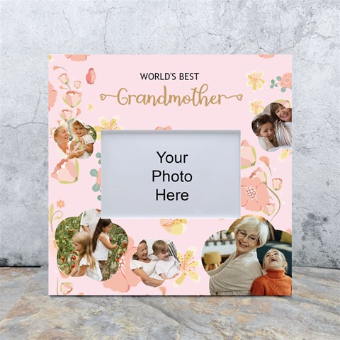 Personalized 5 Photo Floral Worlds Best Grandmother Any Text Box Photo Frame White Box Photo Frame 4  x 6  from ArtsNow.com Front