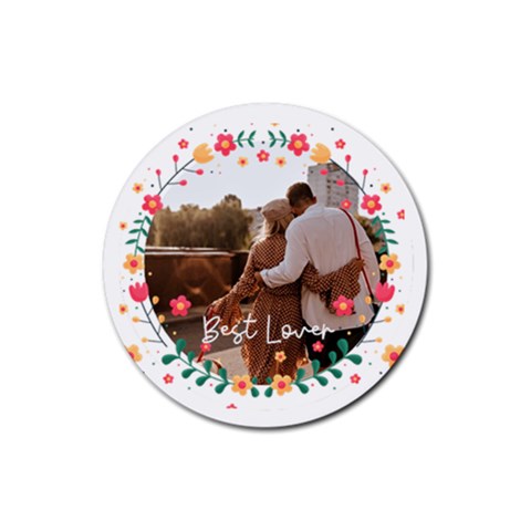 Personalized Little Flower Frame Photo Rubber Coaster (Round) Rubber Coaster (Round) from ArtsNow.com Front