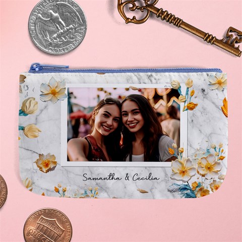 Personalized Oil Painting Floral Marble Texture Photo Name Any Text Large Coin Purse Large Coin Purse from ArtsNow.com Front
