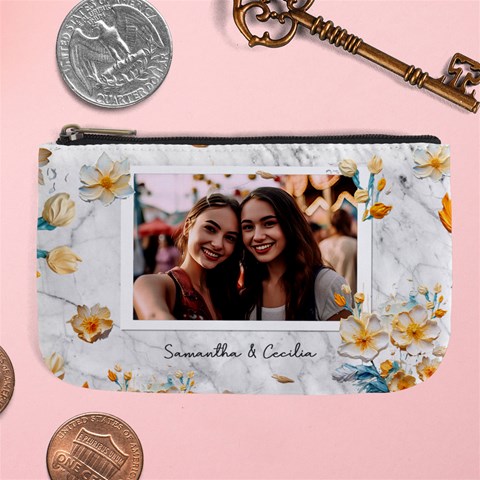 Personalized Oil Painting Floral Marble Texture Photo Name Any Text Large Coin Purse Large Coin Purse from ArtsNow.com Front