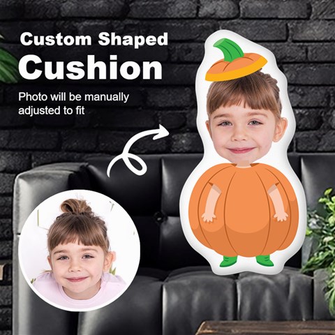 Personalized Photo in Pumpkin Monster Cartoon Style Custom Shaped Cushion Cut To Shape Cushion Case from ArtsNow.com Front