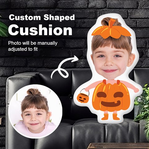 Personalized Photo in Pumpkin Monster2 Cartoon Style Custom Shaped Cushion Cut To Shape Cushion Case from ArtsNow.com Front