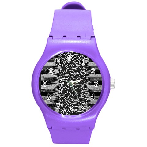 Joy Division Unknown Pleasures Pattern Round Plastic Sport Watch (M) from ArtsNow.com Front