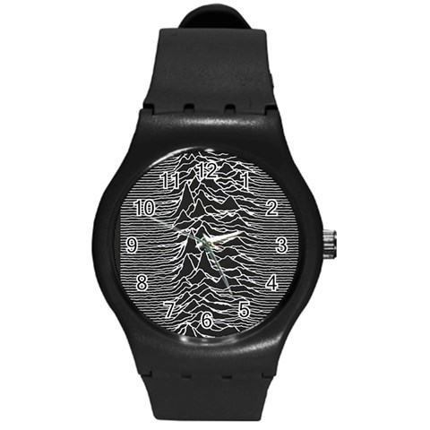 Joy Division Unknown Pleasures Pattern Round Plastic Sport Watch (M) from ArtsNow.com Front