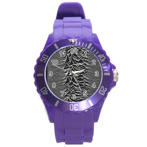 Joy Division Unknown Pleasures Pattern Round Plastic Sport Watch (L) from ArtsNow.com Front