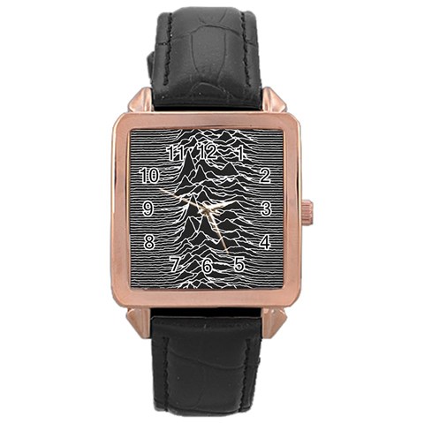 Joy Division Unknown Pleasures Pattern Rose Gold Leather Watch  from ArtsNow.com Front