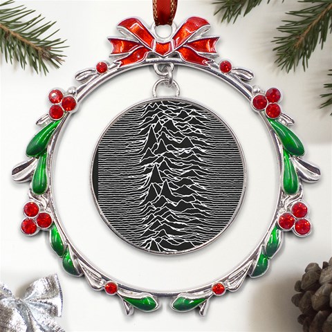 Joy Division Unknown Pleasures Pattern Metal X mas Wreath Ribbon Ornament from ArtsNow.com Front